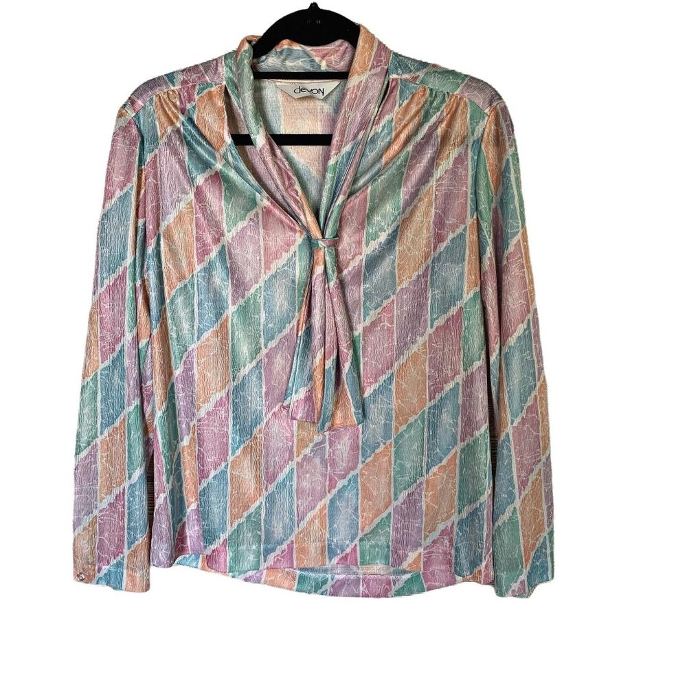 Vintage Devon Bubblegum Pastel Goth Tie Neck Blouse M